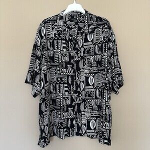 Gochu Men 4XL Hawaiian Shirt Button Black White Polynesian Men Beach Resort Luau